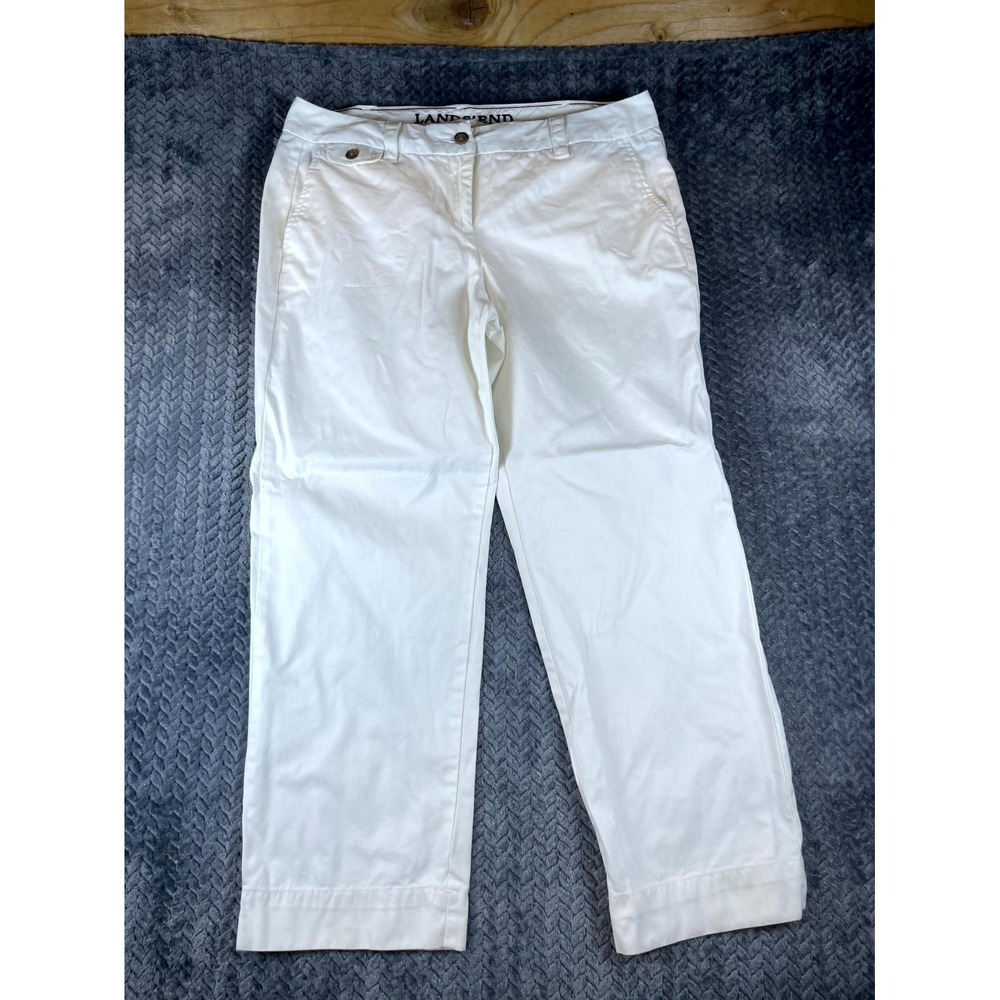 Lands' End Fit 2 Chino Pants Womens 14 Petite White Cotton Straight Leg 6362